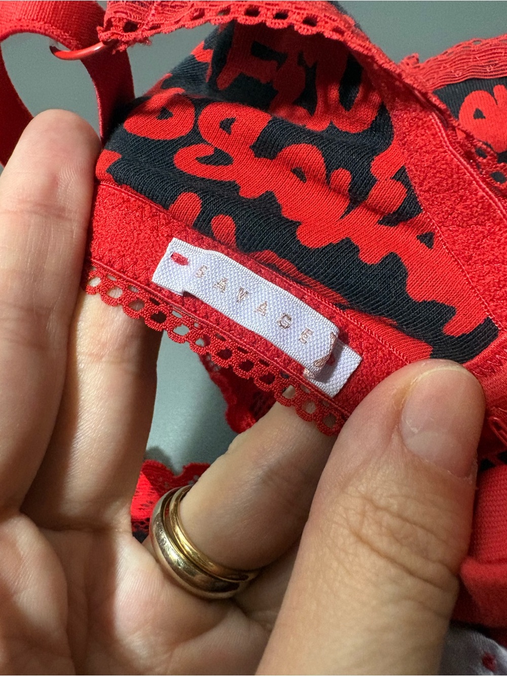 SAVAGE X FENTY Wireless Red and Black  Patterned Lace Trim Bralette - Picture 5 of 6